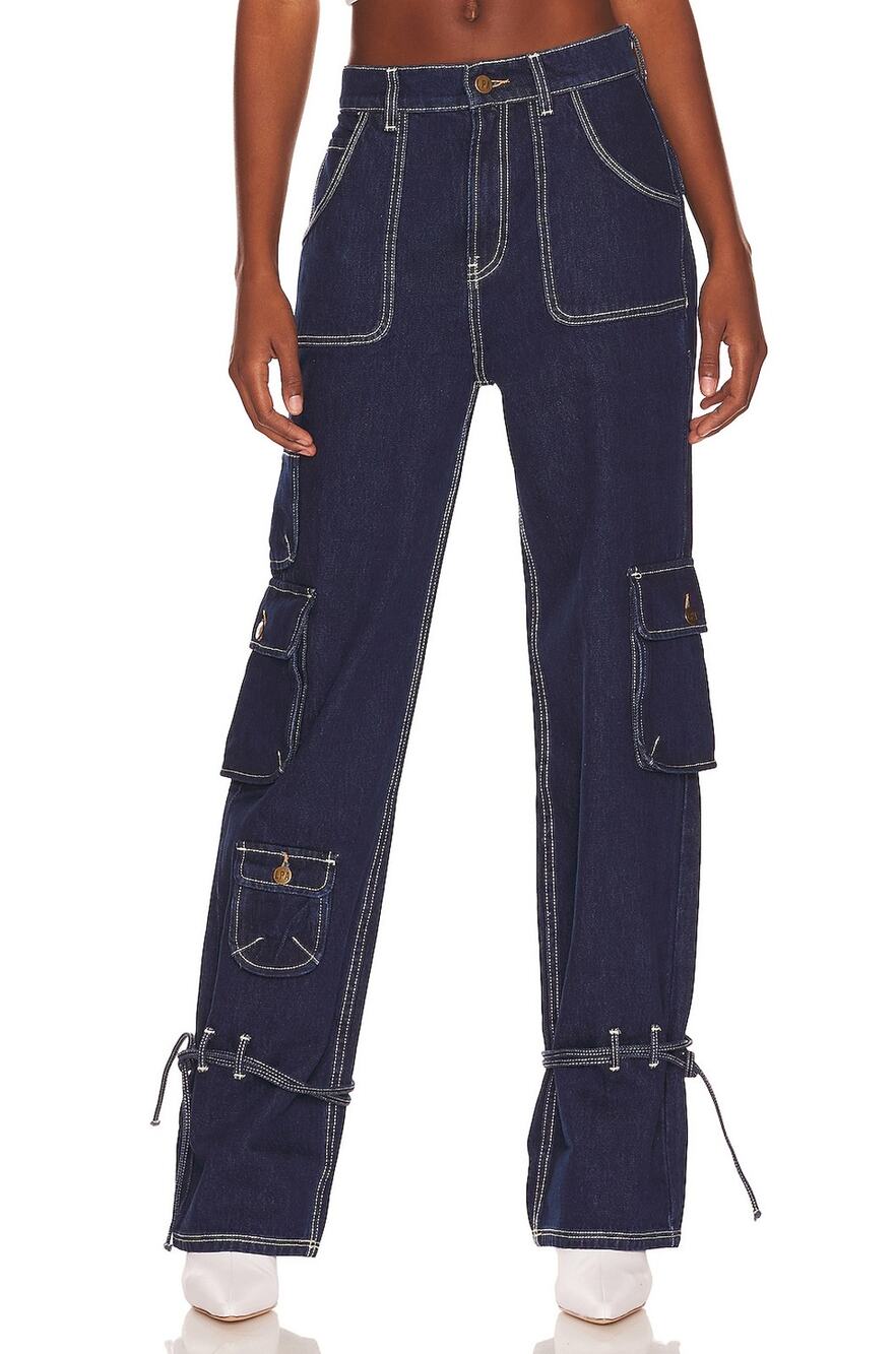 Lpa Mid Rise Blue Bea Cargo Denim Jeans Size 24 - Picture 1 of 4